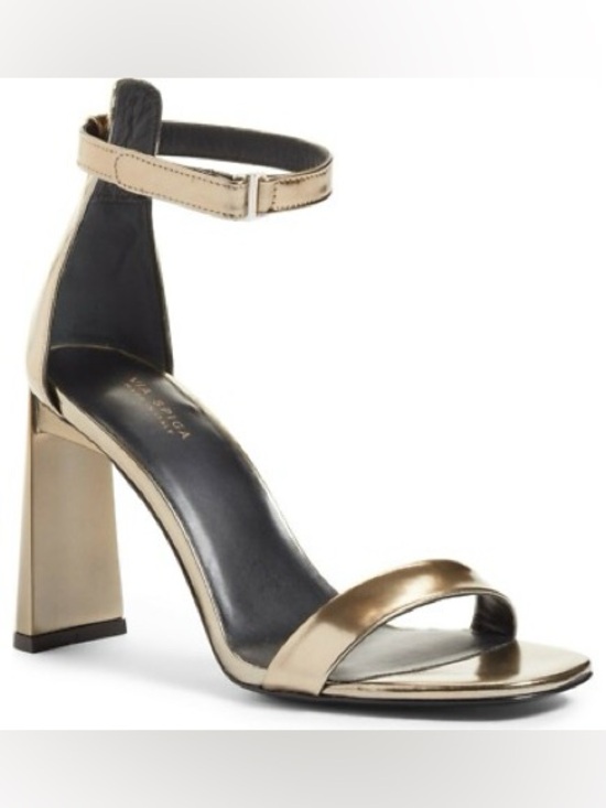 Via Spiga Shoes - VIA SPIGA Womens Gold Heel Faxon Square Toe Buckle Leather Sandals 9.5 M